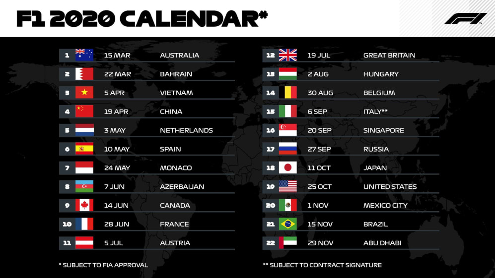 F1 Calendar 2020 - Enjoy a Record-breaking 22 Races in the ...